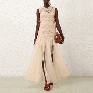 zimmermann illuminate macrame maxi dress in cream